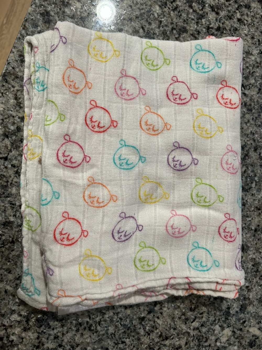 Tula White Swaddle Blanket with Rainbow Bear Face Print